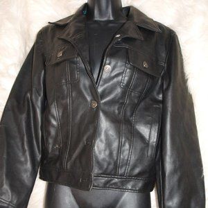 Women's Pleather JACKET Black with teal lining BY RAMPAGE WEAR SIZE M USED